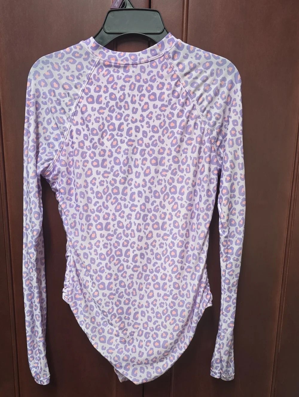 EUC. wonder nation Lavender Leopard Long-Sleeve Piece Bathing Suit. Size 10/12